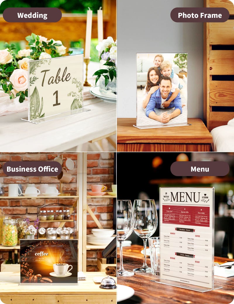 NIUBEE 12 Pack Acrylic Sign Holder 8.5 x 11 - T Shape Double Sided Clear Sign Holder for Table Top Display - Portrait Style - Image 5